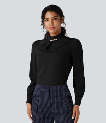 Wrinkle-resistant Bow Neck Puff Long Sleeve Work Shirt