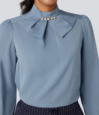 Wrinkle-resistant Bow Neck Puff Long Sleeve Work Shirt