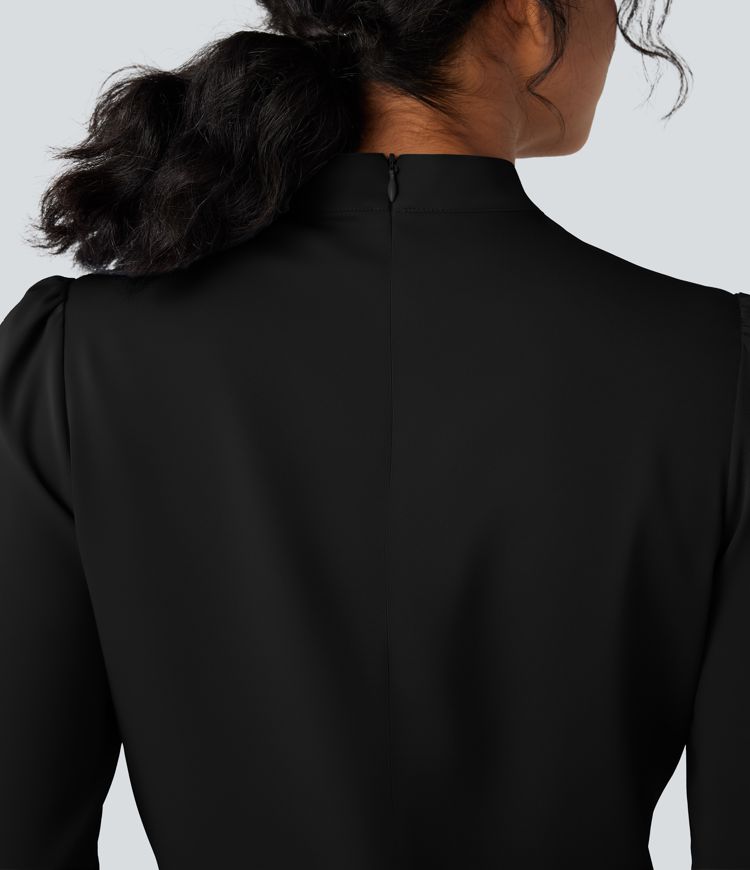 Wrinkle-resistant Bow Neck Puff Long Sleeve Work Shirt