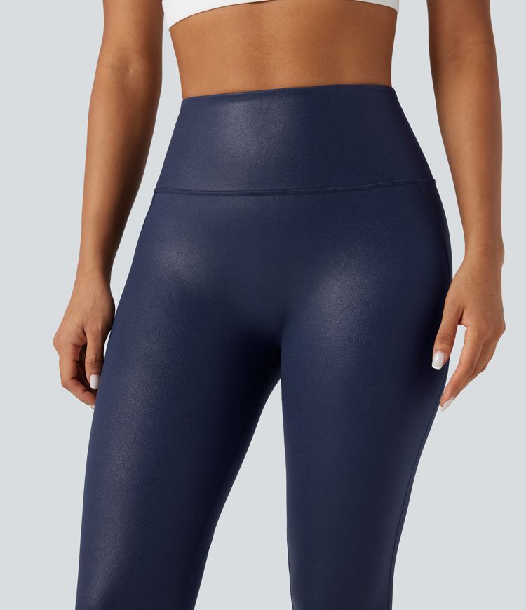 Halara Ultrasculpt™ Faux Leather Shine High-waisted Tummy Control Scrunch Training 7/8 Leggings with Pocket