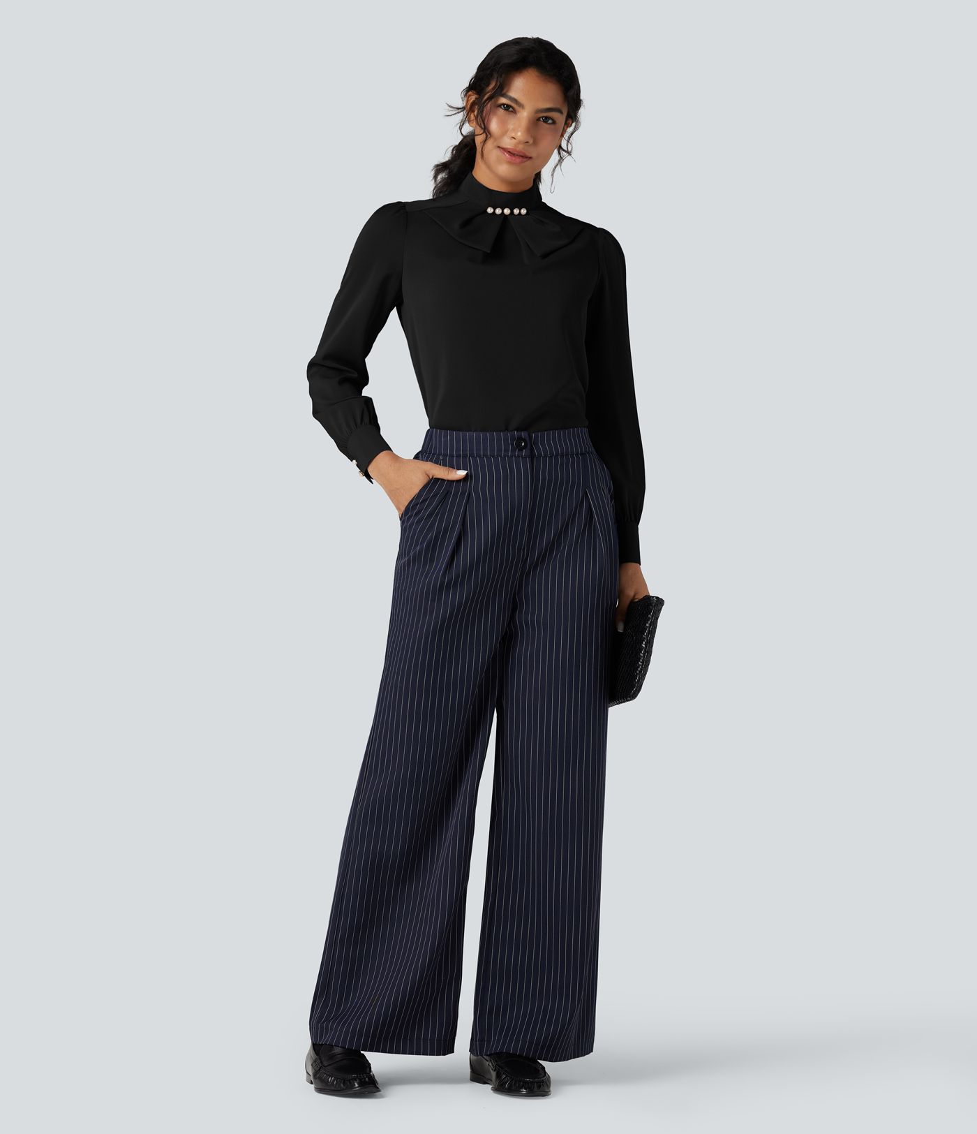 Wrinkle-resistant Bow Neck Puff Long Sleeve Work Shirt