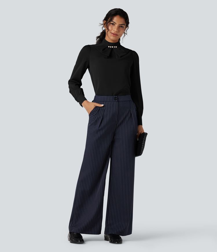 Wrinkle-resistant Bow Neck Puff Long Sleeve Work Shirt