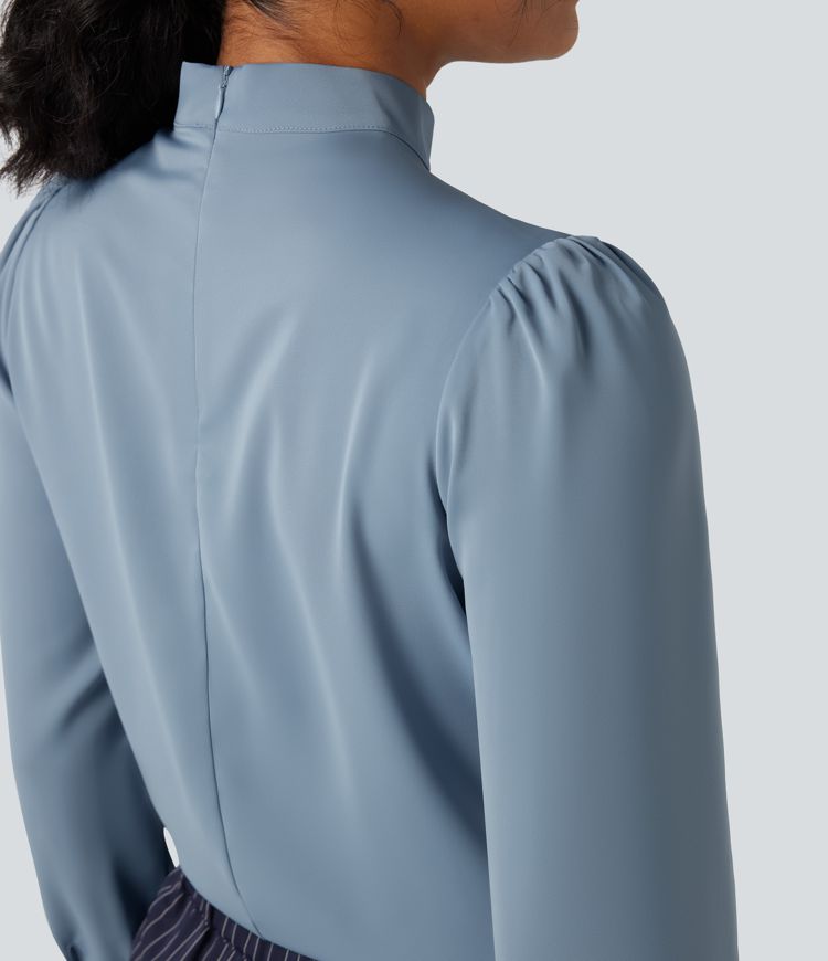 Wrinkle-resistant Bow Neck Puff Long Sleeve Work Shirt