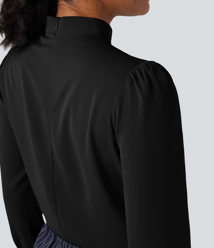 Wrinkle-resistant Bow Neck Puff Long Sleeve Work Shirt