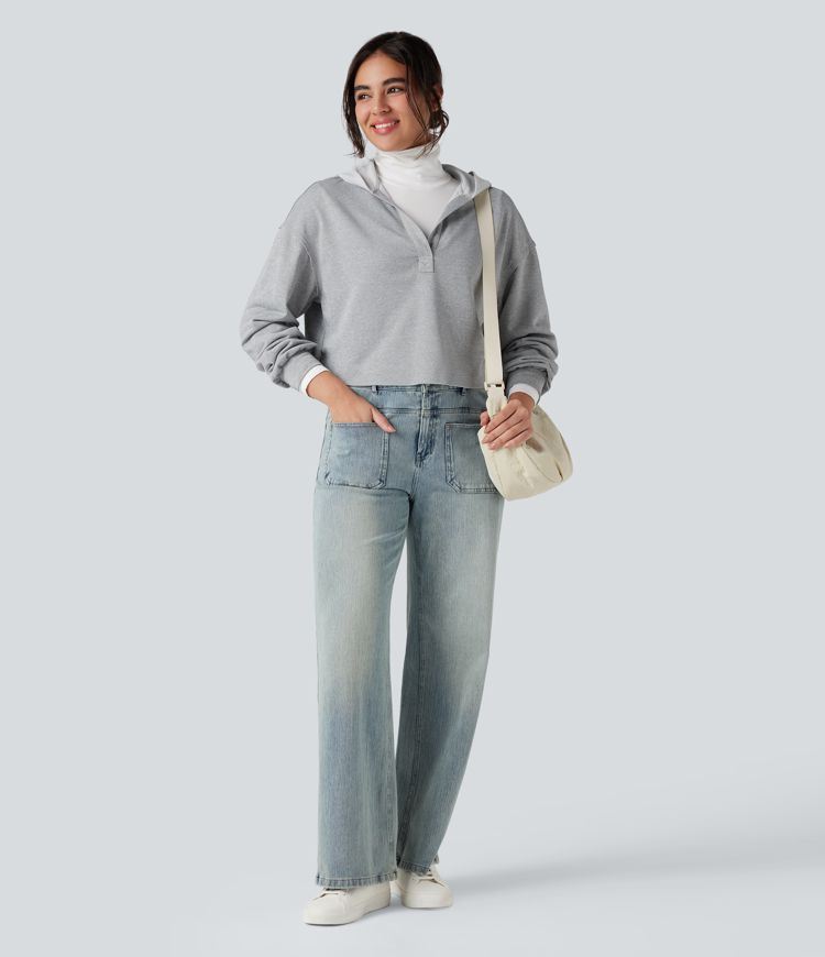 Hooded Long Sleeve Relaxed Casual Sweatshirt