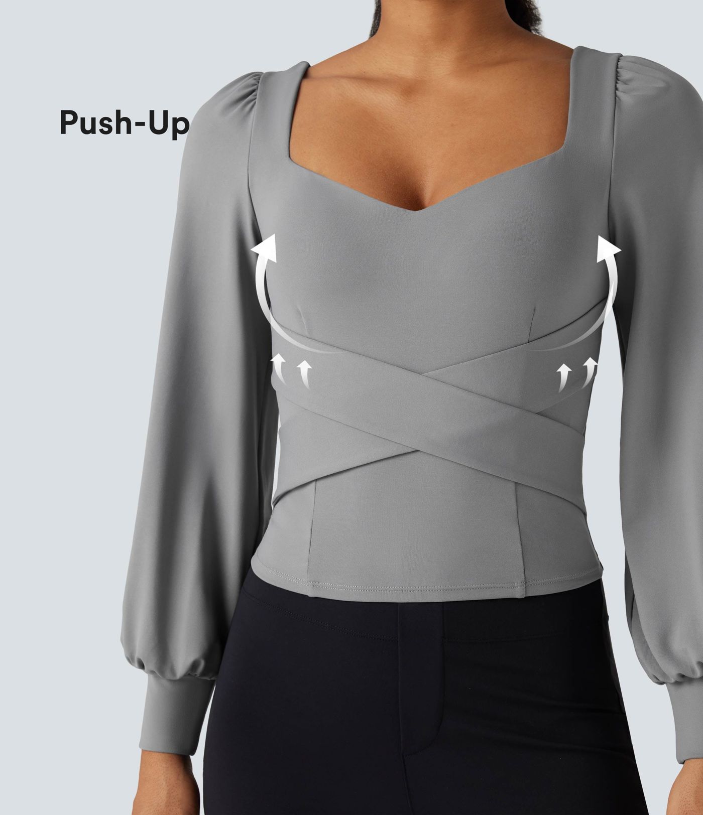 Push-Up Molded Cups Sweetheart Neck Puff Sleeve Crossover Work Top