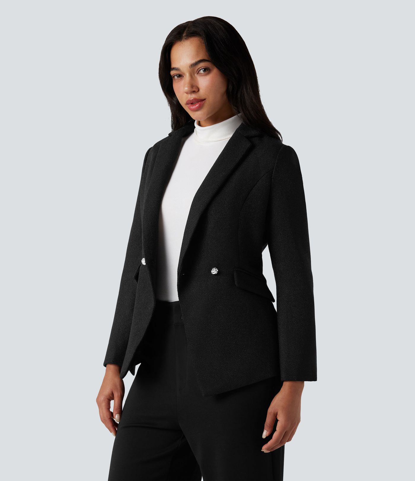 Notched Collar Long Sleeve Work Blazer with Pockets