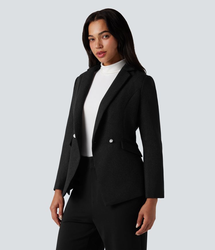 Notched Collar Long Sleeve Work Blazer with Pockets