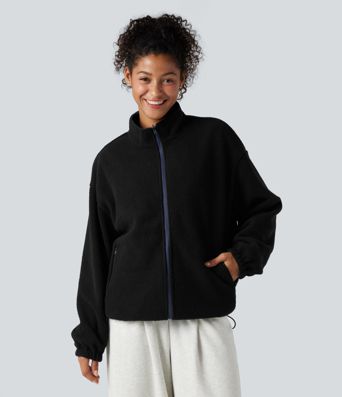 Chaqueta reversible de polar para senderismo con cuello alto, mangas largas, cremallera y bolsillos (dos estilos en uno)