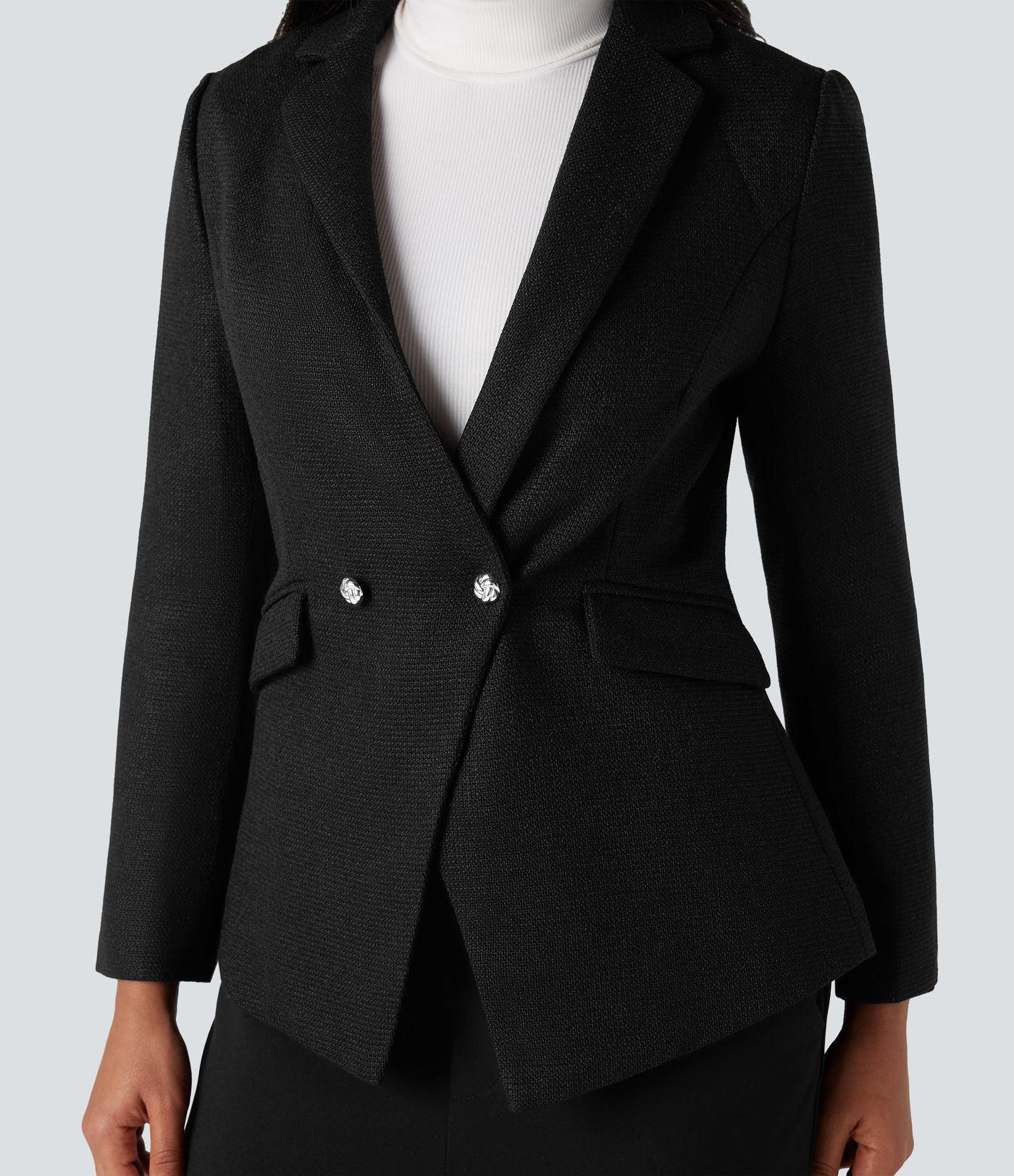 Notched Collar Long Sleeve Work Blazer with Pockets