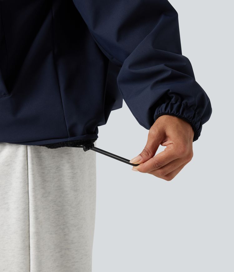 Chaqueta reversible de polar para senderismo con cuello alto, mangas largas, cremallera y bolsillos (dos estilos en uno)