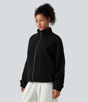 Chaqueta reversible de polar para senderismo con cuello alto, mangas largas, cremallera y bolsillos (dos estilos en uno)