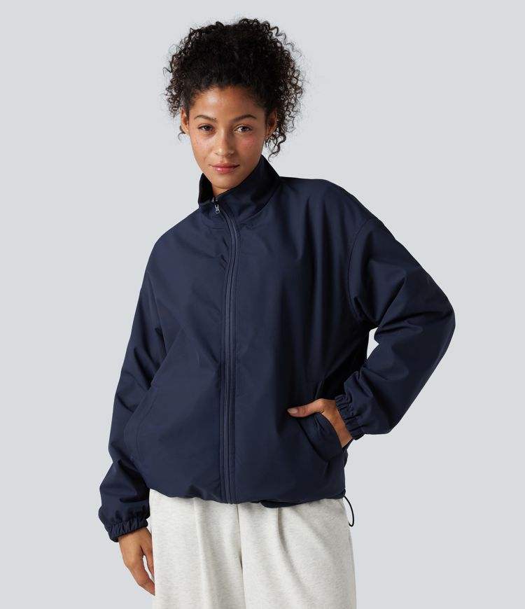 Chaqueta reversible de polar para senderismo con cuello alto, mangas largas, cremallera y bolsillos (dos estilos en uno)