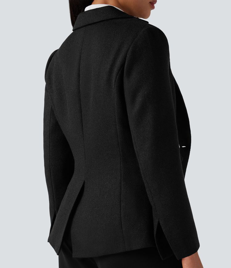 Notched Collar Long Sleeve Work Blazer with Pockets