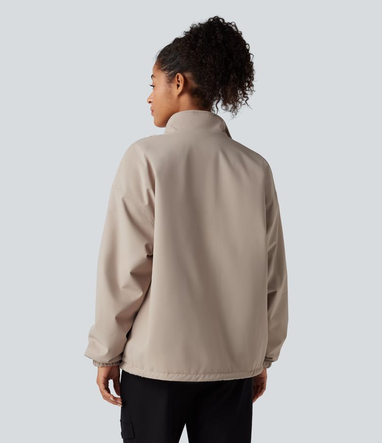 Veste polaire randonnée réversible col montant fermeture éclair manches longues avec poches (Deux looks en un)