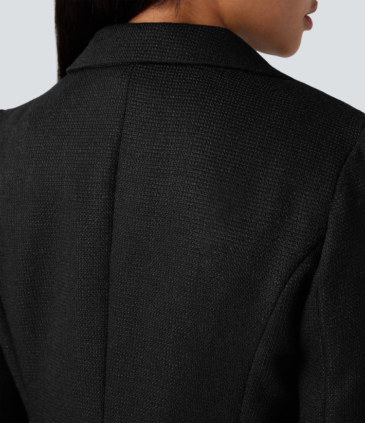 Notched Collar Long Sleeve Work Blazer with Pockets