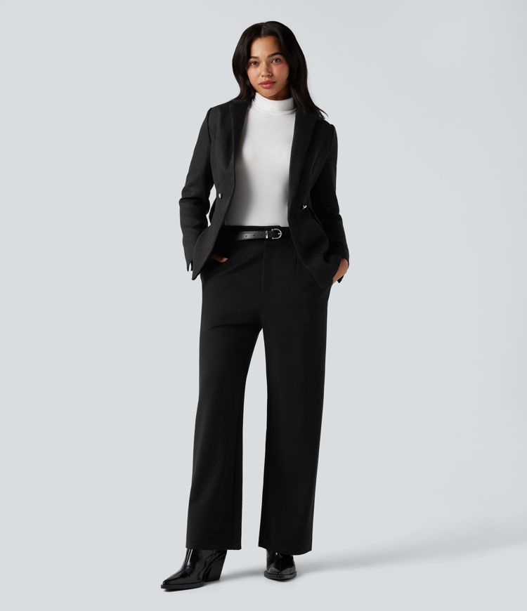 Notched Collar Long Sleeve Work Blazer with Pockets