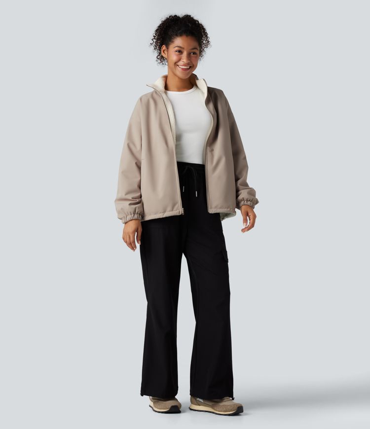 Veste polaire randonnée réversible col montant fermeture éclair manches longues avec poches (Deux looks en un)