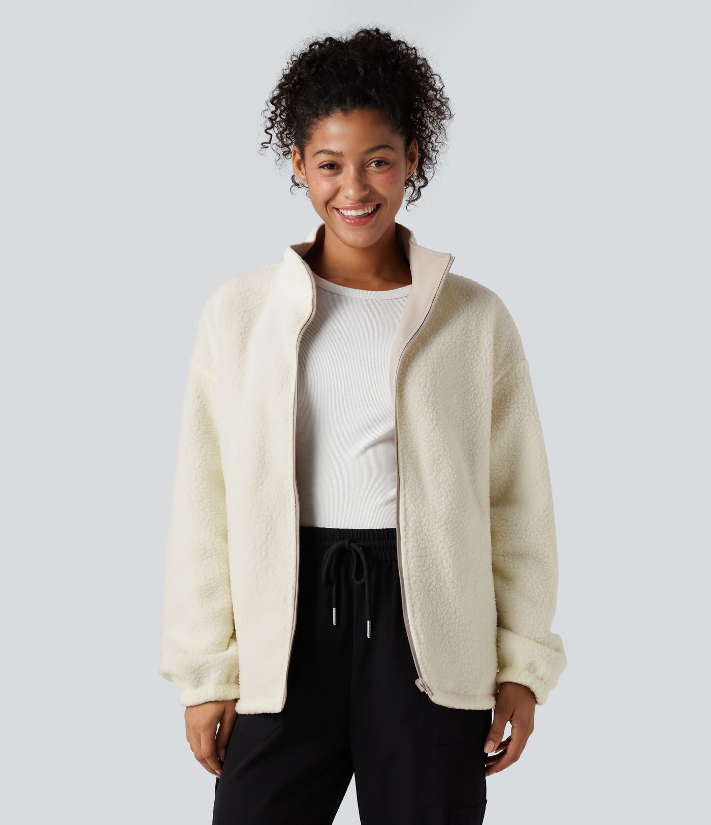 Veste polaire randonnée réversible col montant fermeture éclair manches longues avec poches (Deux looks en un)