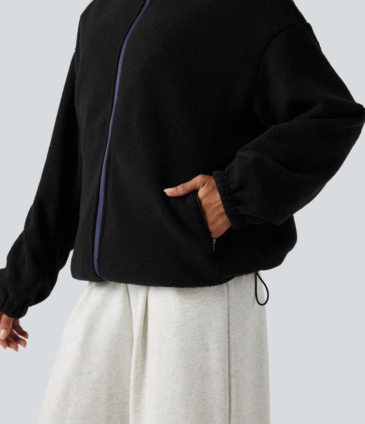 Chaqueta reversible de polar para senderismo con cuello alto, mangas largas, cremallera y bolsillos (dos estilos en uno)