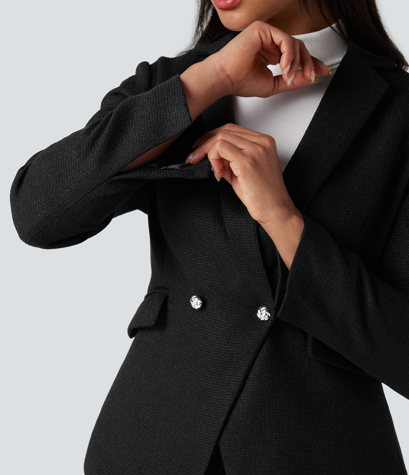 Notched Collar Long Sleeve Work Blazer with Pockets