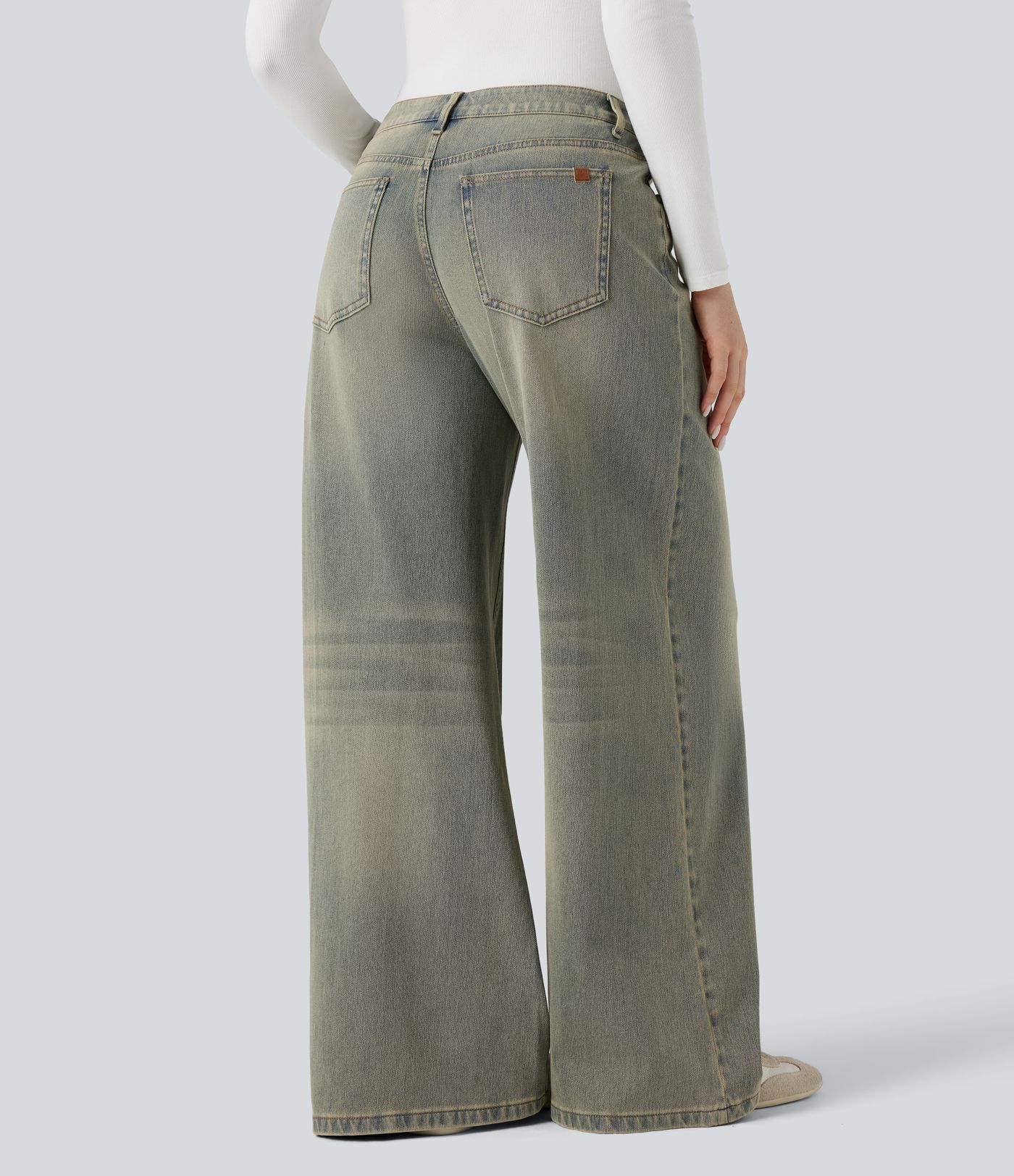 Halara Flex™ casual jeans met lage taille, wijde pijpen en zakken