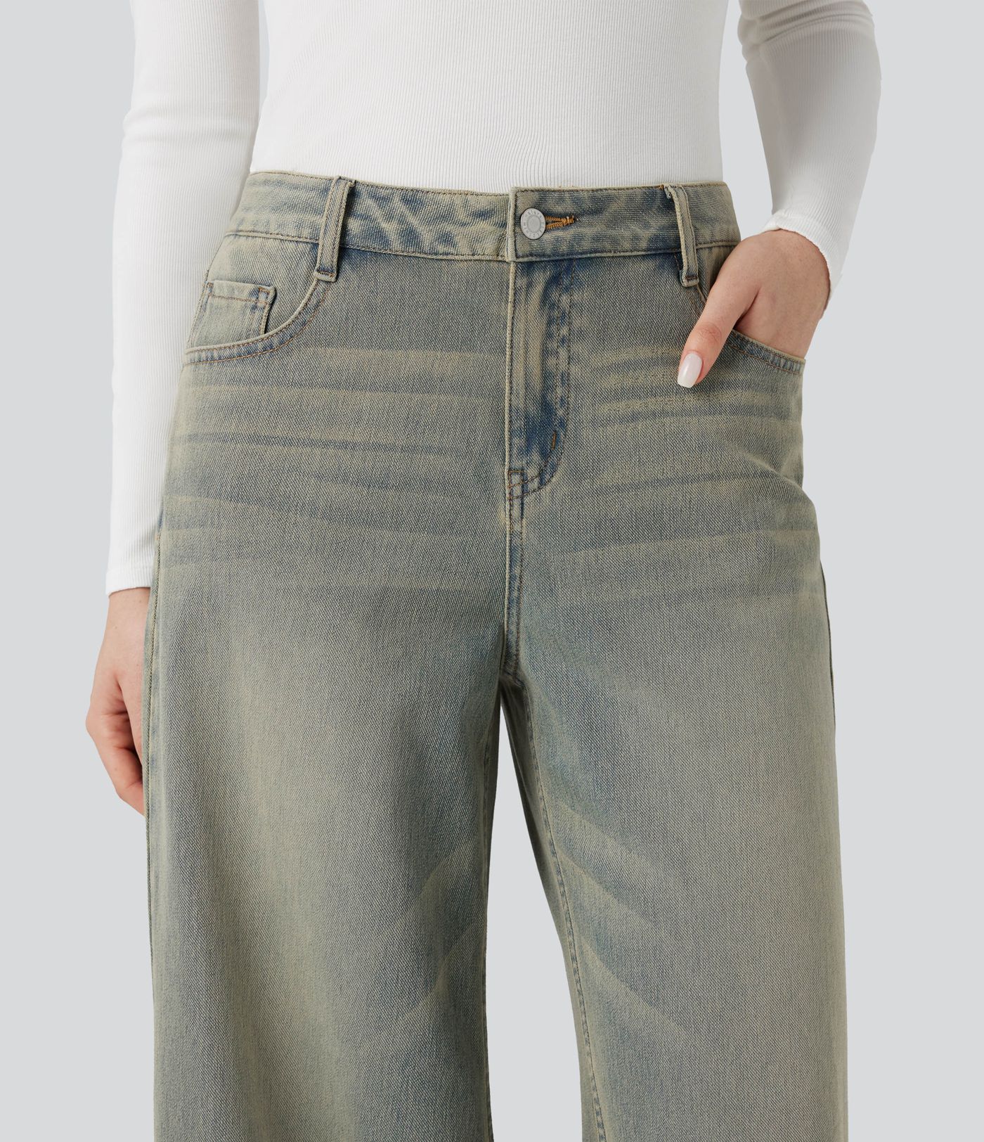 Halara Flex™ casual jeans met lage taille, wijde pijpen en zakken