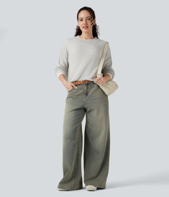 Halara Flex™ casual jeans met lage taille, wijde pijpen en zakken