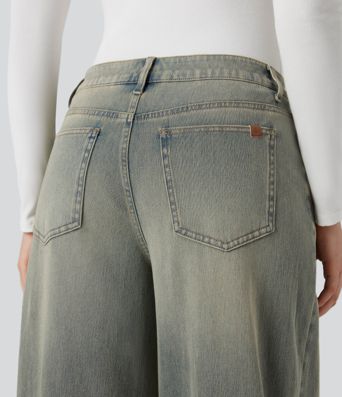 Halara Flex™ casual jeans met lage taille, wijde pijpen en zakken