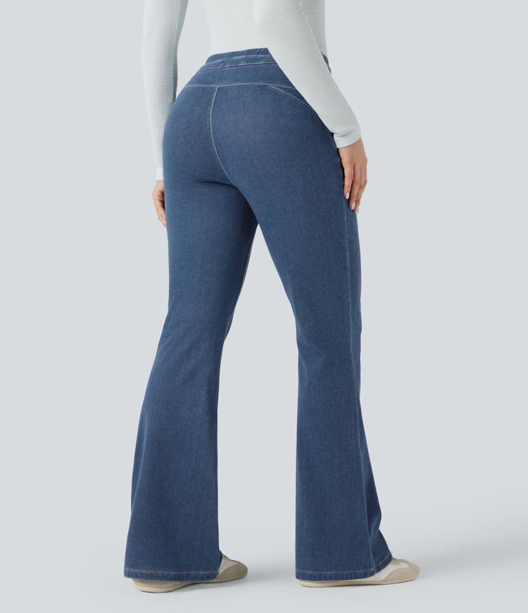 Halara Flex™ High Waisted Drawstring Fleece Denim Casual Flare Leggings with Pockets