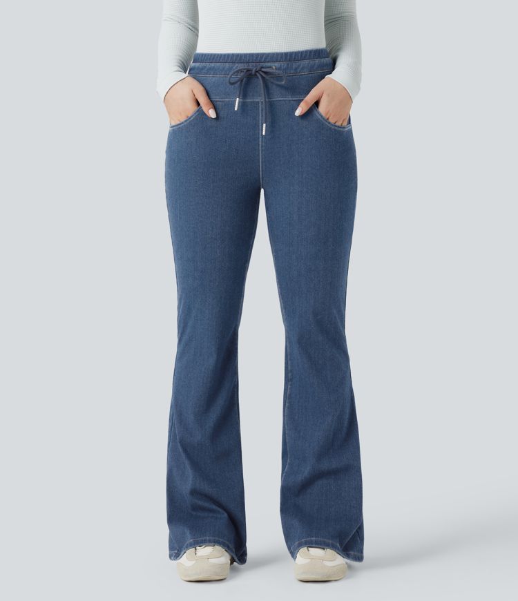Halara Flex™ High Waisted Drawstring Fleece Denim Casual Flare Leggings with Pockets