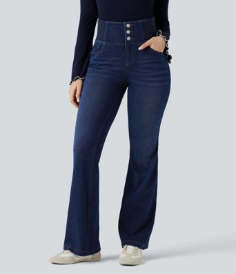 Halara Flex™ High Waisted Shirred Casual Flare Jeans with Pockets