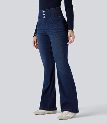 Halara Flex™ High Waisted Shirred Casual Flare Jeans with Pockets
