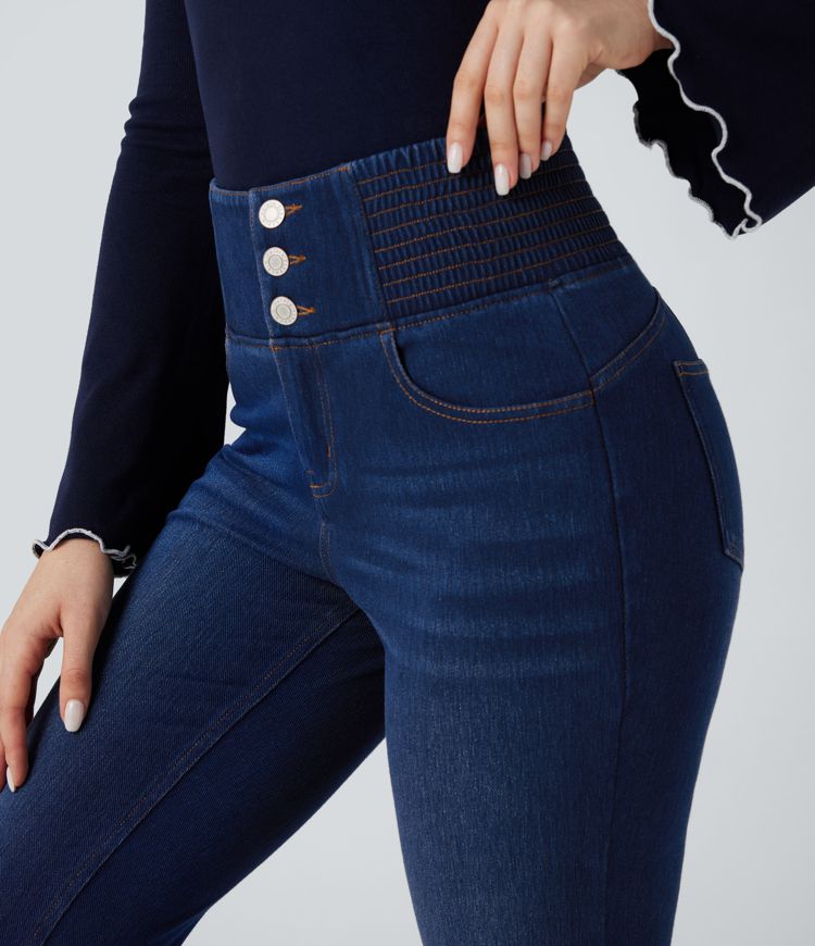 Halara Flex™ High Waisted Shirred Casual Flare Jeans with Pockets