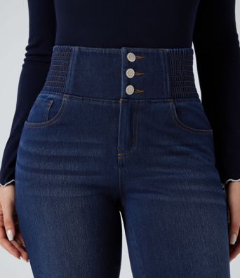 Halara Flex™ High Waisted Shirred Casual Flare Jeans with Pockets