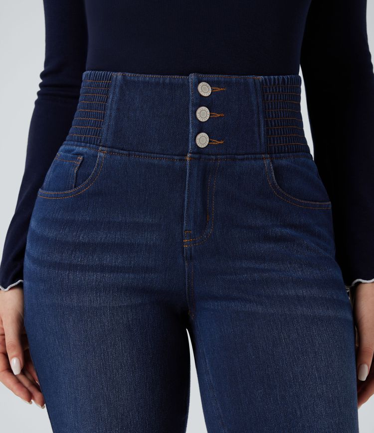 Halara Flex™ High Waisted Shirred Casual Flare Jeans with Pockets