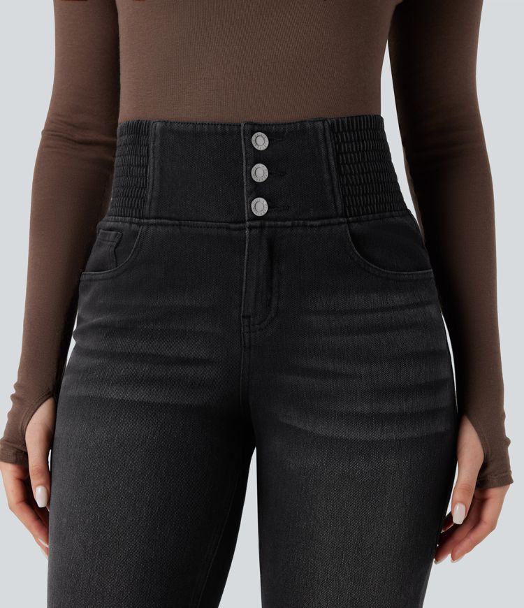 Halara Flex™ High Waisted Shirred Casual Flare Jeans with Pockets