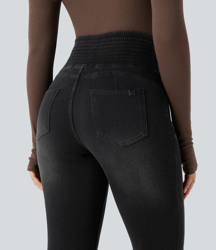 Halara Flex™ High Waisted Shirred Casual Flare Jeans with Pockets