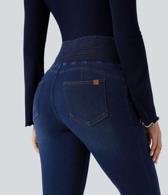 Halara Flex™ High Waisted Shirred Casual Flare Jeans with Pockets