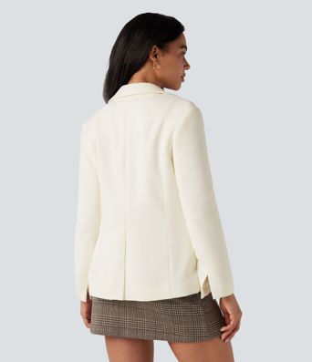 Notched Collar Long Sleeve Work Blazer with Pockets