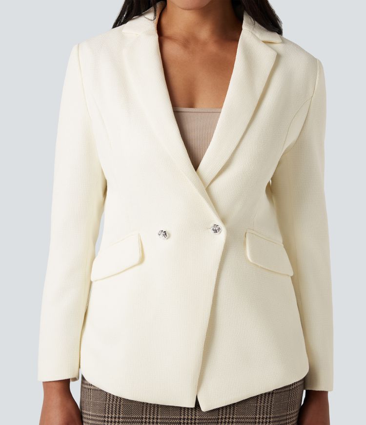 Notched Collar Long Sleeve Work Blazer with Pockets