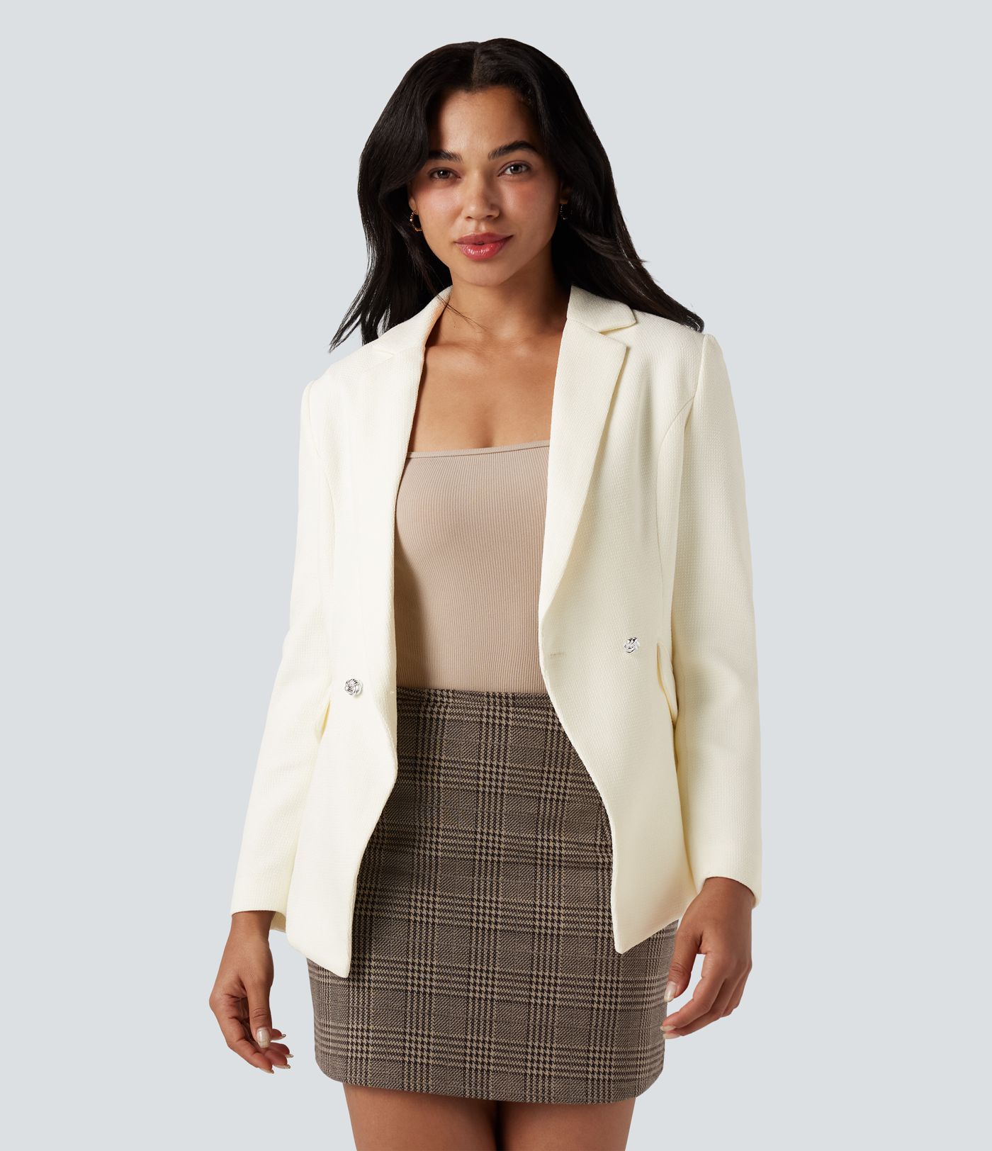 Notched Collar Long Sleeve Work Blazer with Pockets