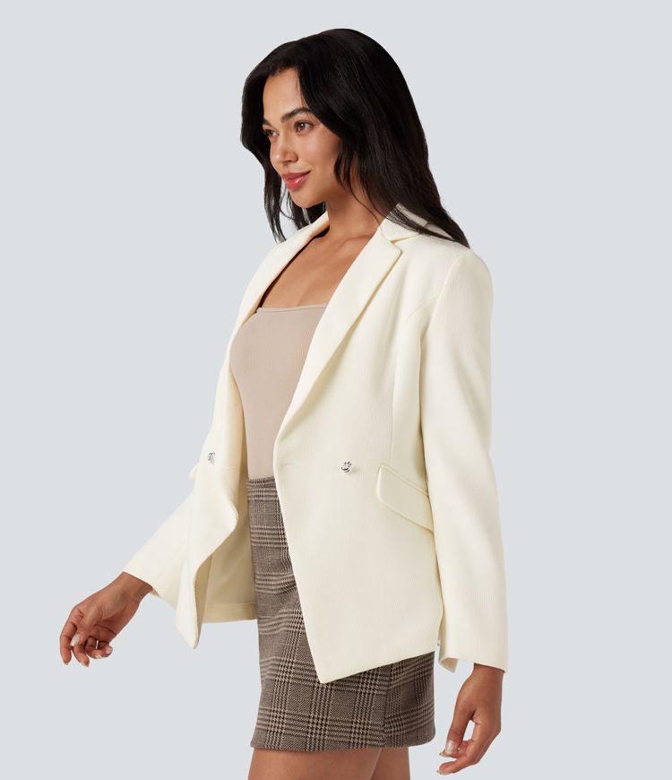 Notched Collar Long Sleeve Work Blazer with Pockets