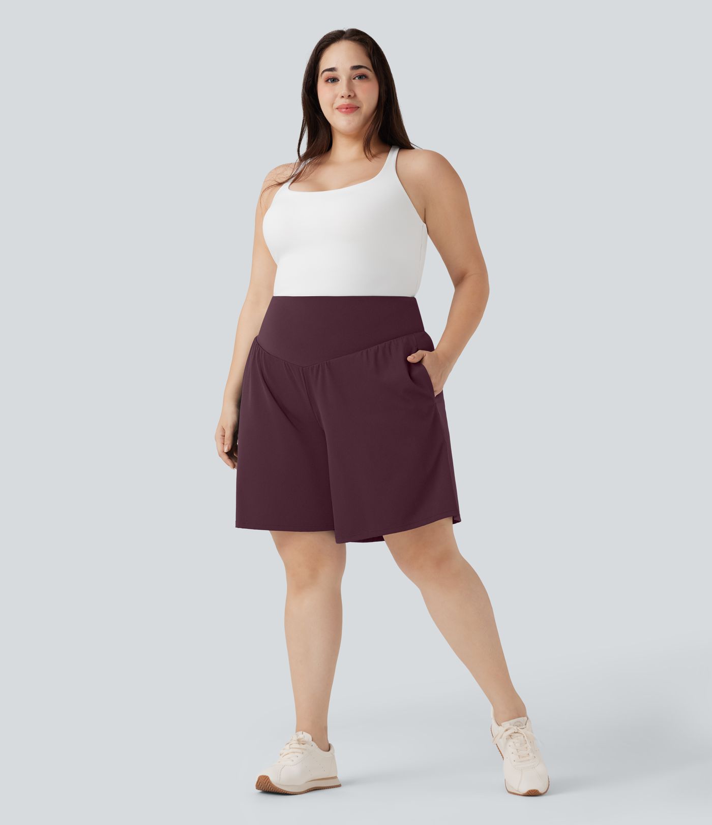 Plus Size SoftlyZero™ Airy High Waisted Cool Touch Yoga Bermuda Women Gym Running Shorts with Pockets