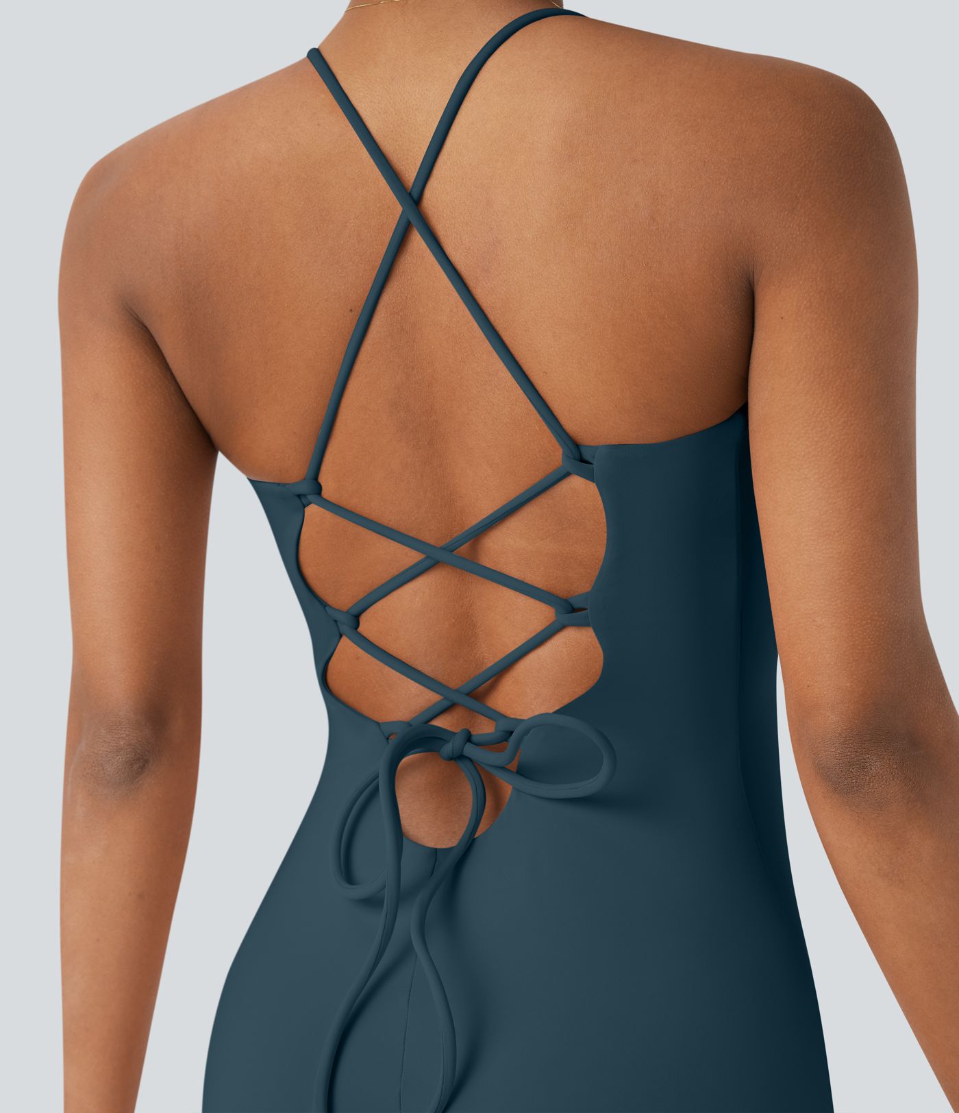 SoftlyZero™ Airy Crossover Ruched Lace Up Bodycon Cool Touch Dress D-F Cups-UPF50+