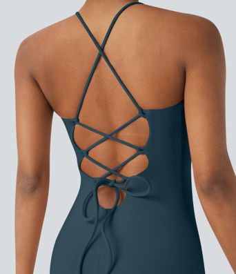 SoftlyZero™ Airy Crossover Ruched Lace Up Bodycon Cool Touch Dress D-F Cups-UPF50+