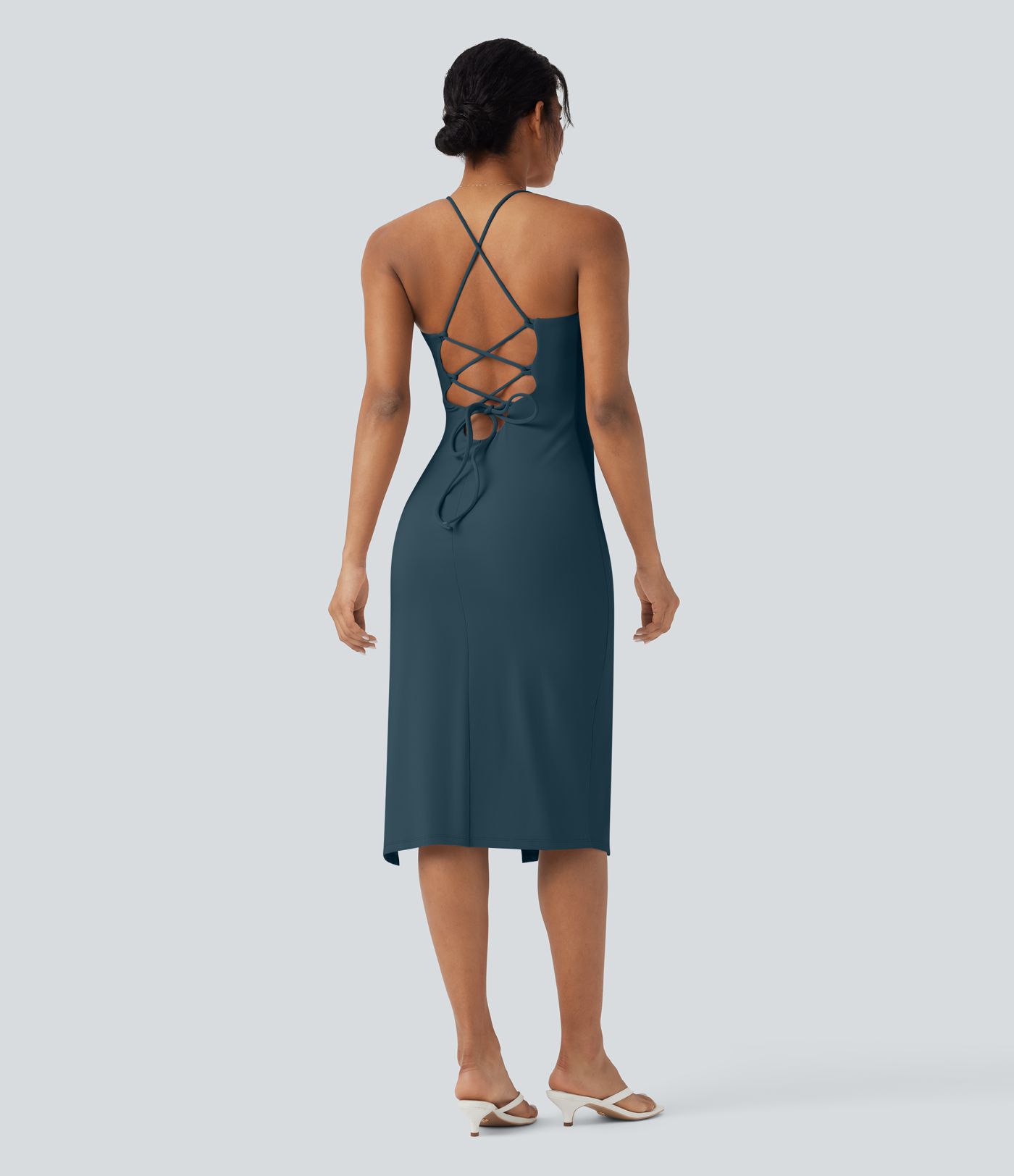 SoftlyZero™ Airy Crossover Ruched Lace Up Bodycon Cool Touch Dress D-F Cups-UPF50+