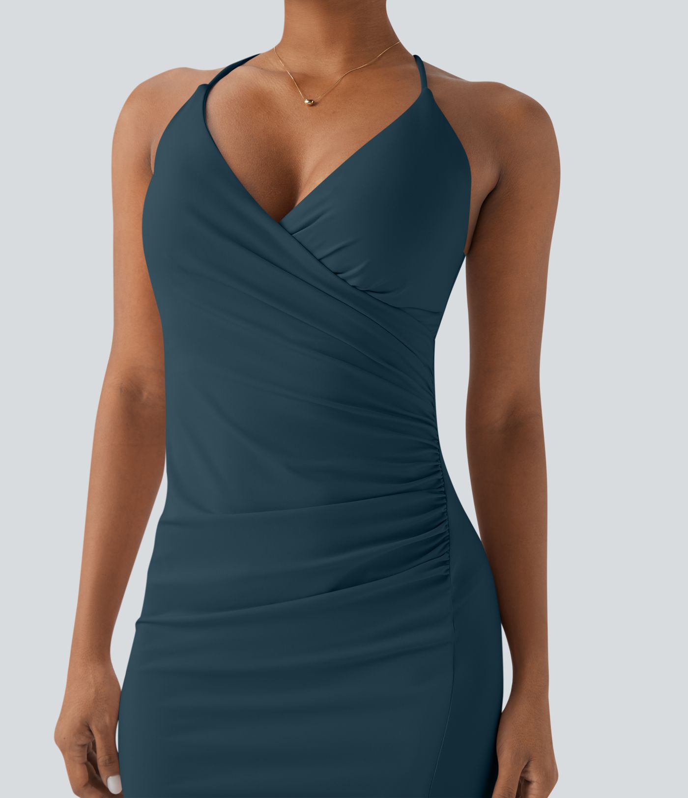 SoftlyZero™ Airy Crossover Ruched Lace Up Bodycon Cool Touch Dress D-F Cups-UPF50+