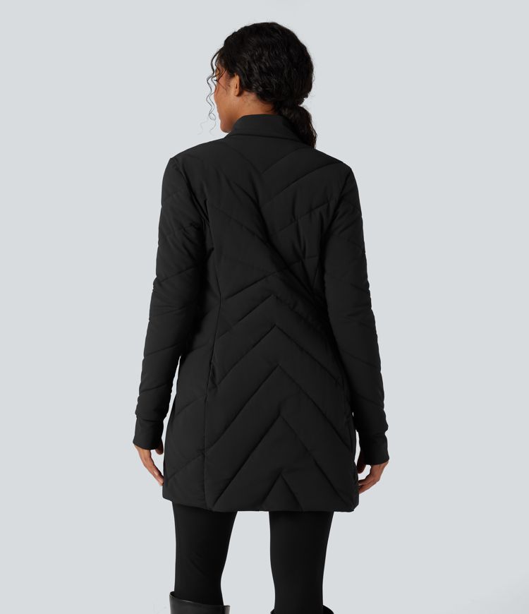 Veste matelassée col montant double fermeture éclair avec trous pouces et poches