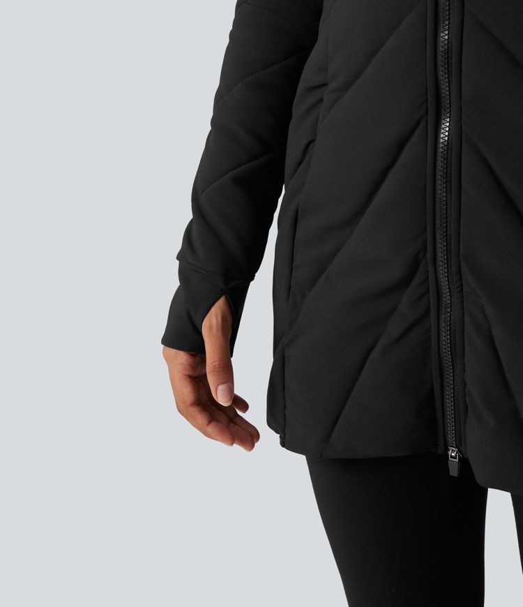 Veste matelassée col montant double fermeture éclair avec trous pouces et poches